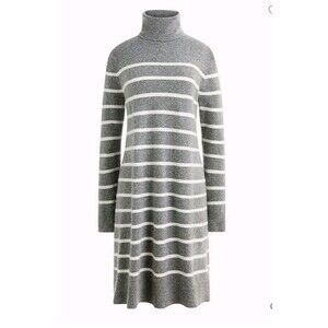 J.Crew Relaxed Striped Sweater Dress Hthr Graphite Ivory Stripe BC720 Size XS